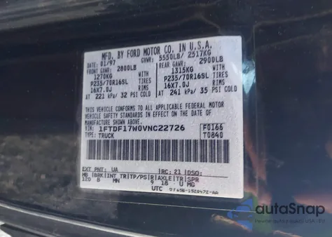 1997 Ford F-150 Standard Lariat/Standard/Xl/Xlt from USA, damaged, VIN 1FTDF17W0VNC22726